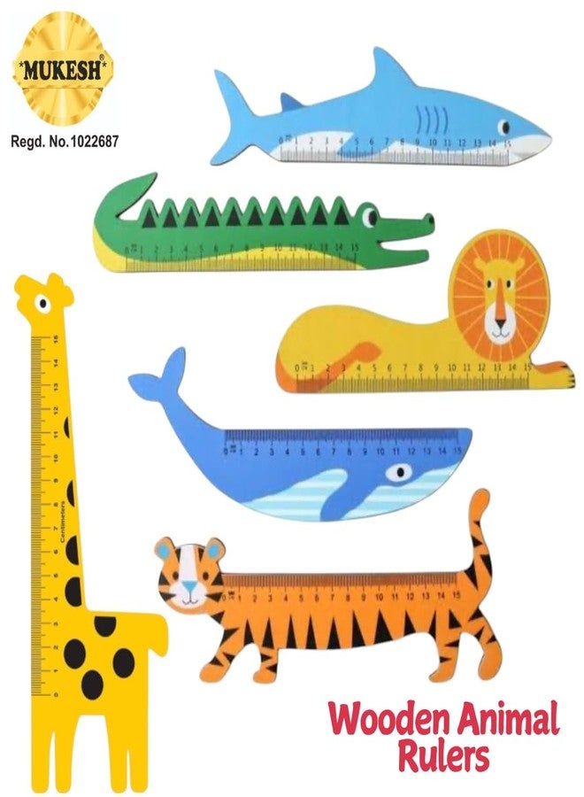 *MUKESH* Mukesh Scale Ruler for kids (Set of 6) | Birthday Return Gifts for Kids, Designer Wooden Ruler, Animals, 2 in 1 pack, 15 cms & 6'' Scale, Premium Gift Items Birthday Stationery School Supplies - Image 2
